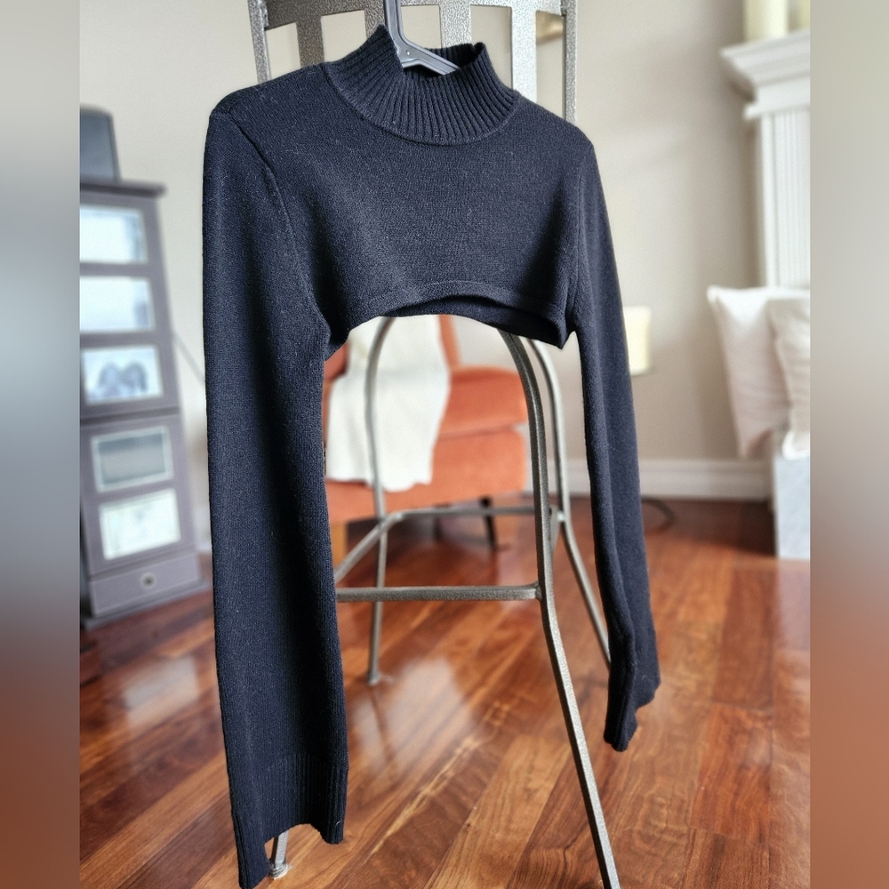 REVOLVE h:ours cropped black long sleeve sweater